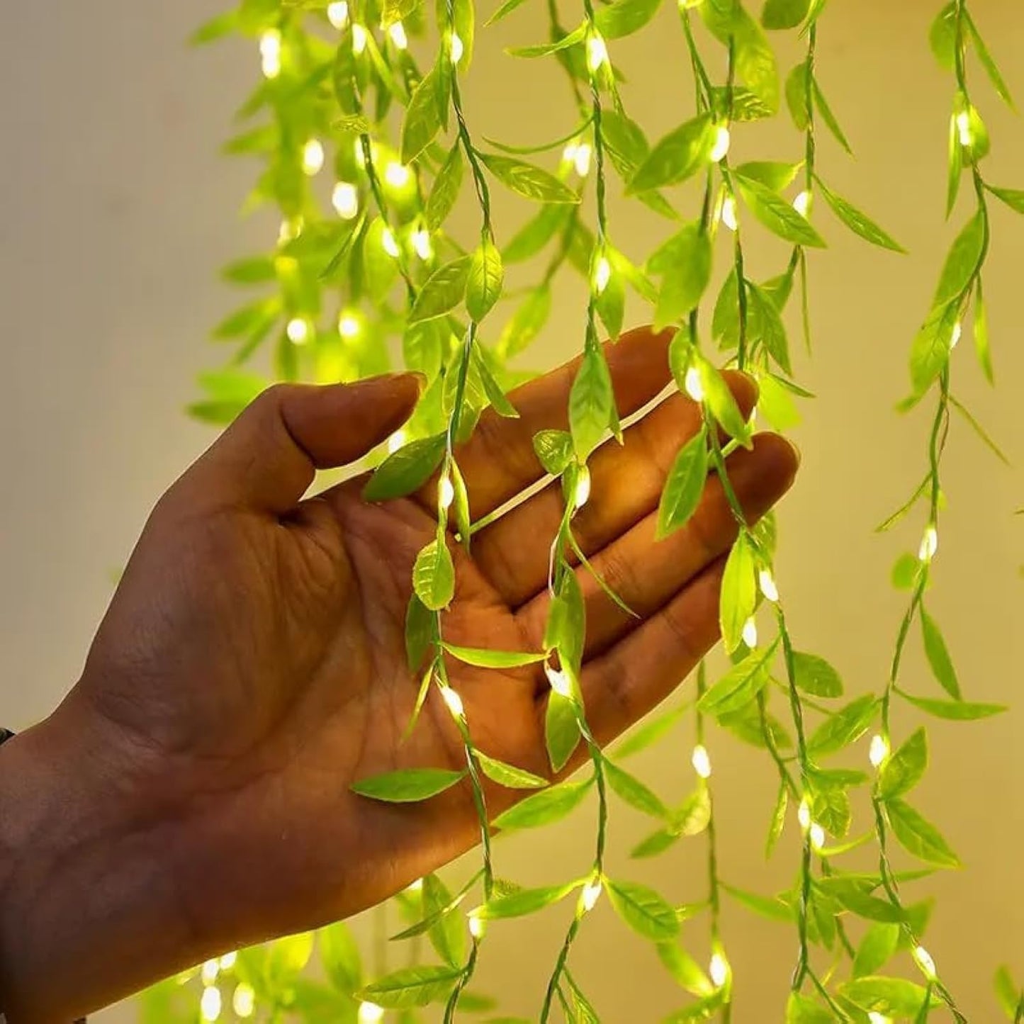 LED Green Leaf Curtain Lights for Home Decor | Artificial Leaf String Lights for Festival, Diwali & Weddings - Grab Tokri