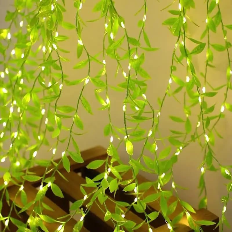 LED Green Leaf Curtain Lights for Home Decor | Artificial Leaf String Lights for Festival, Diwali & Weddings - Grab Tokri