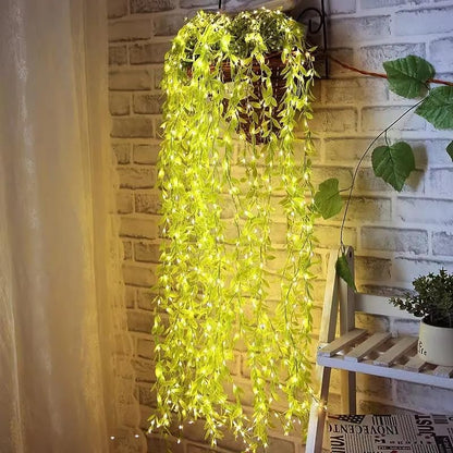 LED Green Leaf Curtain Lights for Home Decor | Artificial Leaf String Lights for Festival, Diwali & Weddings - Grab Tokri