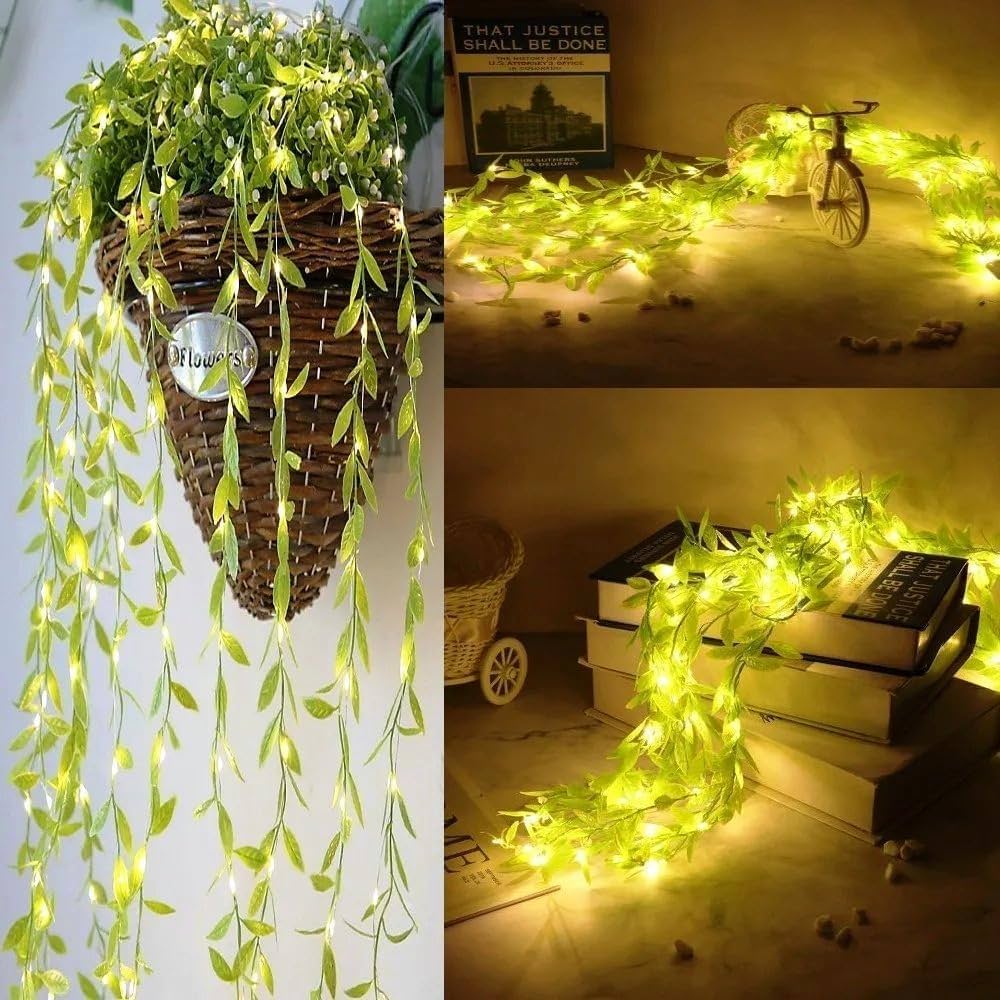 LED Green Leaf Curtain Lights for Home Decor | Artificial Leaf String Lights for Festival, Diwali & Weddings - Grab Tokri