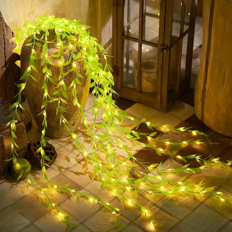 LED Green Leaf Curtain Lights for Home Decor | Artificial Leaf String Lights for Festival, Diwali & Weddings - Grab Tokri