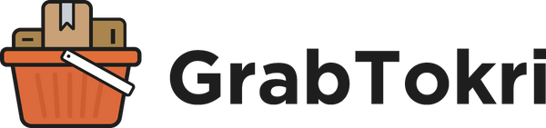 GrabTokri logo: An orange basket with a shipping box inside, ready for pickup and delivery with black text GrabTokri.